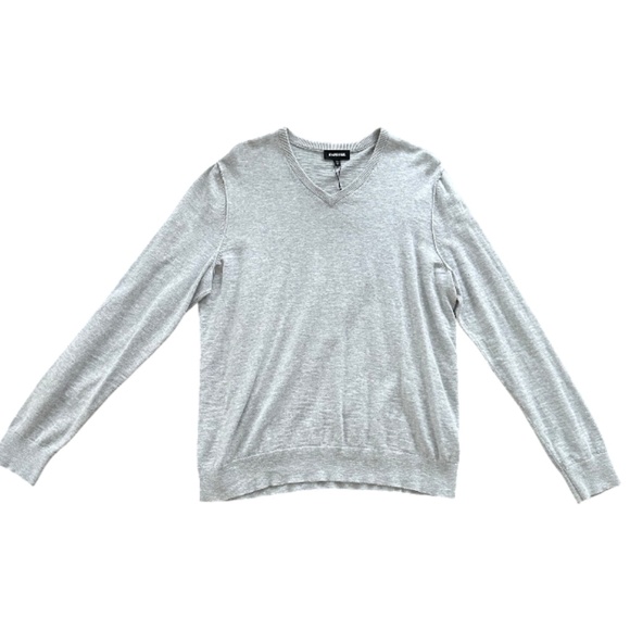 BNWT Express Men's Gray 100% Cotton V-Neck Sweater Size L - Picture 1 of 7